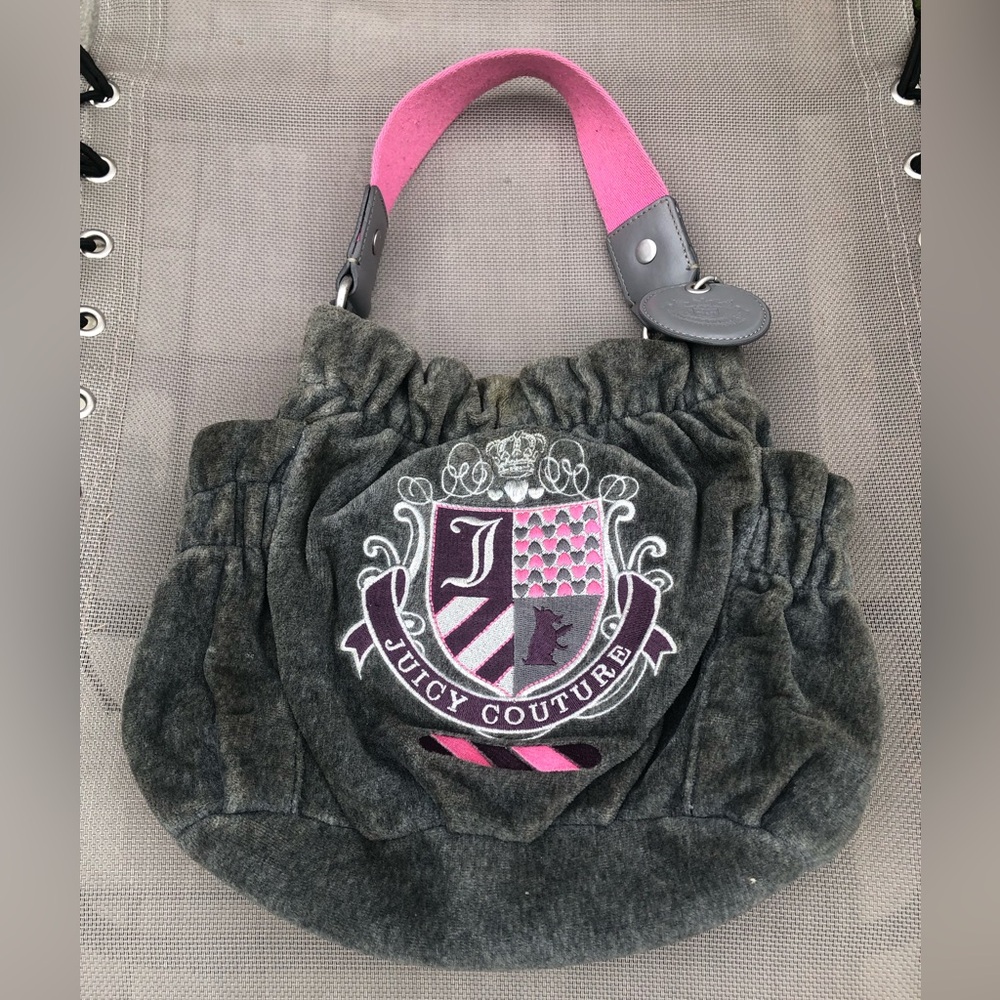 Juicy Couture Vintage 2002 Gray and Pink Velour Bag